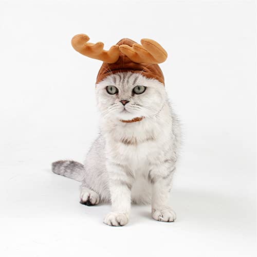 Cat Elk Hat Reindeer Antler Cap Christmas Kitten Costume Accessories for Xmas Theme Dress Up Halloween Party