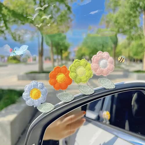 Cute Swaying Flowers-Car Ornaments, Cute Cartoon Bobblehead Flowers Decoration, Couple Cute Ornaments for Car, Swinging Car Hanging Ornament,Car Ornaments for Dashboard (7Pcs)