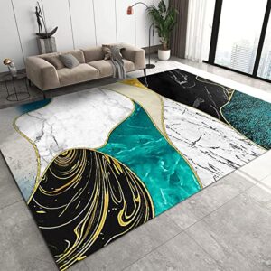colored black and gold marble area rug, nordic turquoise golden line art carpet rug, large non-slip machine washable decorative rug for living room bedroom dining room farmhouse-5x6ft