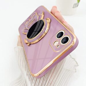 Pepmune Compatible with iPhone 12 Case Cute 3D Astronaut Stand Design Camera Protection Shockproof Soft Back Cover for Apple iPhone 12 Phone Case Purple