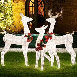 shintenchi 3-piece led lighted christmas deer outdoor yard decorations, 3d super large christmas reindeer decor, outdoor lighted holiday deer with 360 led displays for front yards garden lawn patio