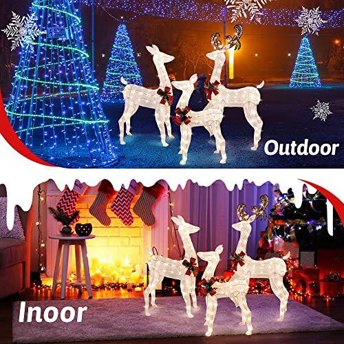 Shintenchi 3-Piece LED Lighted Christmas Deer Outdoor Yard Decorations, 3D Super Large Christmas Reindeer Decor, Outdoor Lighted Holiday Deer with 360 LED Displays for Front Yards Garden Lawn Patio