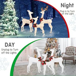 Shintenchi 3-Piece LED Lighted Christmas Deer Outdoor Yard Decorations, 3D Super Large Christmas Reindeer Decor, Outdoor Lighted Holiday Deer with 360 LED Displays for Front Yards Garden Lawn Patio