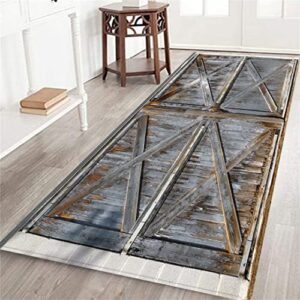 Rustic Long Runner Rug for Hallway,Barn Door Wooden Barnwood Country Vintage Farmhouse,Area Rug Non-Slip Floor Carpet for Living Room Bedroom Indoor Doormat Entrance Door Mat Washable Kitchen Rugs