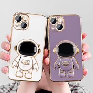 Pepmune Compatible with iPhone 14 Case Cute 3D Astronaut Stand Design Camera Protection Shockproof Soft Back Cover for Apple iPhone 14 Phone Case Purple