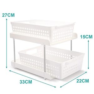 Aupmeka Kitchen Organizer 2 Tier Under Sink Storage and Organizer for Pantry, Cabinet, Cupboard, Fridge- Bathroom Sink Pull-Out Drawer Organizer