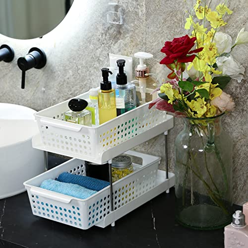 Aupmeka Kitchen Organizer 2 Tier Under Sink Storage and Organizer for Pantry, Cabinet, Cupboard, Fridge- Bathroom Sink Pull-Out Drawer Organizer