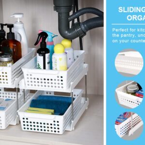 Aupmeka Kitchen Organizer 2 Tier Under Sink Storage and Organizer for Pantry, Cabinet, Cupboard, Fridge- Bathroom Sink Pull-Out Drawer Organizer