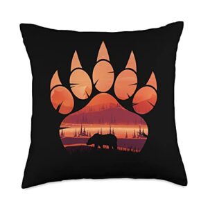 bear paw silhouette nature bear paw forest wildlife lover throw pillow, 18x18, multicolor