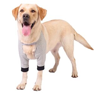 rozkitch dog surgery recovery sleeve for front legs, pet prevent licking wound elbow brace protector, dog recovery suit cone collar alternative for sprain acl ccl arthritis grey 2xl