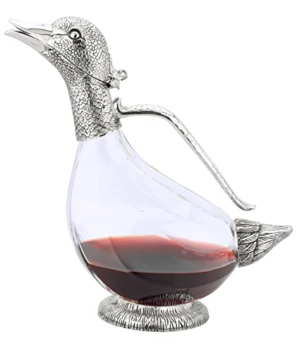 Rigeli Regent Silverplated Duck Decanter 25.3 oz, 750ml Red Wine Carafe, Wine Gift, Wine Accessories Decanter for Wine, Men/Women's Good Gift on Special Day