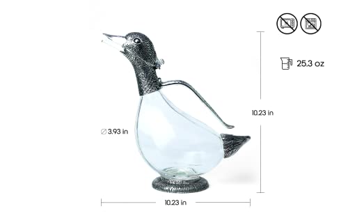 Rigeli Regent Silverplated Duck Decanter 25.3 oz, 750ml Red Wine Carafe, Wine Gift, Wine Accessories Decanter for Wine, Men/Women's Good Gift on Special Day