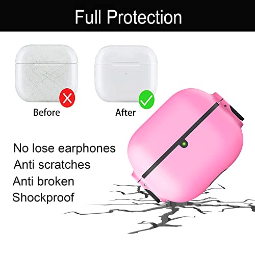 Compatible with Airpod 3rd Generation Case with Lock, Airpods 3 Locking Case, Apple Air Pod Pro Gen 3 Case Cover, Cute Airpod 3 Case for Women Protective, Hard Earbuds Cases with Keychain, (Pink)