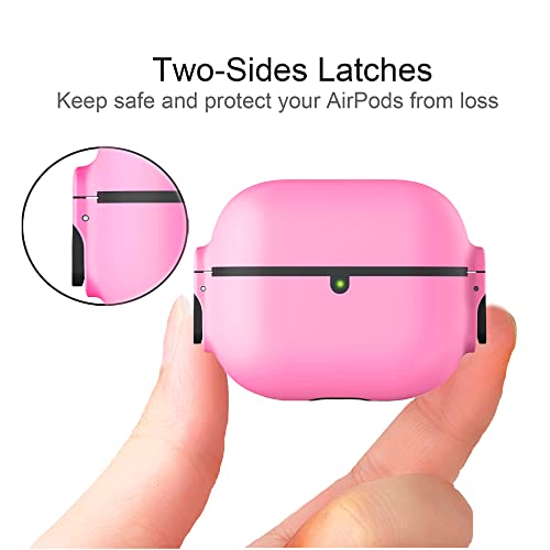 Compatible with Airpod 3rd Generation Case with Lock, Airpods 3 Locking Case, Apple Air Pod Pro Gen 3 Case Cover, Cute Airpod 3 Case for Women Protective, Hard Earbuds Cases with Keychain, (Pink)