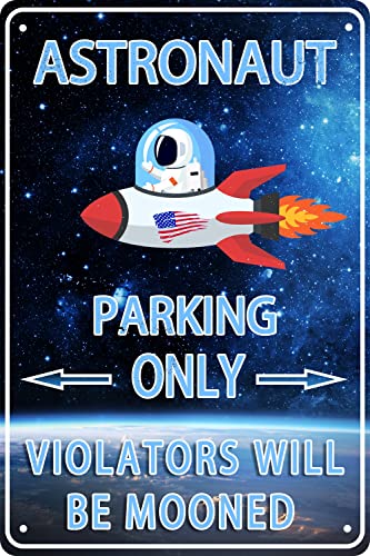 Astronaut Decor Outer Space Room Sign Galaxy Space Wall Decor For Boys Kids Room Decoration Space Themed Bedroom Decor Space Party Decorations Space Theme Decor Astronaut Stickers Birthday Gifts Astronaut Space Parking Only Vlolators Will Be Mooned Sign 8