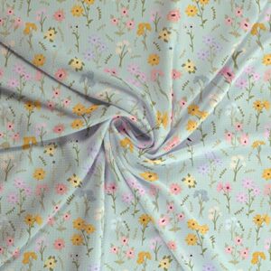 aqua wildflower mix floral liverpool bullet fabric textured knit 4 way stretch - 6" strip