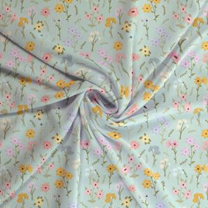 Aqua Wildflower Mix Floral Liverpool Bullet Fabric Textured Knit 4 Way Stretch - 6" Strip