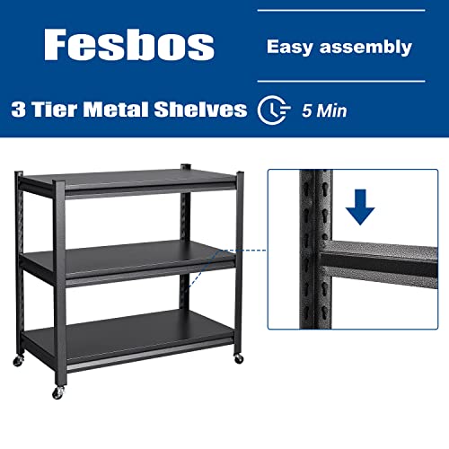 Fesbos Shelves Metal Garage Storage Shelves for Garage Storage, Adjustable Metal Shelves for Storage Shelving, 3-Tier Metal Heavy Duty Shelving, Industrial Storage Racks