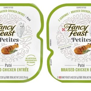 Fancy Feast Petites Pate Wet Cat Food Variety 5 Flavor Pack / 20 Servings/Beef, Chicken, Ocean Whitefish & Tuna, Salmon and Turkey with Healthier Paw Sticker Plus Colorful Plush Ball Cat Toy