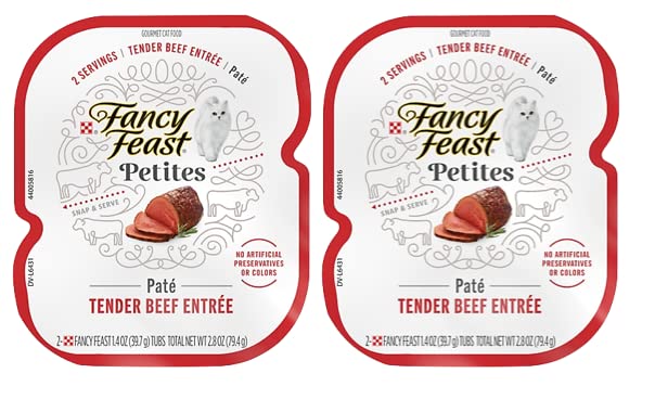 Fancy Feast Petites Pate Wet Cat Food Variety 5 Flavor Pack / 20 Servings/Beef, Chicken, Ocean Whitefish & Tuna, Salmon and Turkey with Healthier Paw Sticker Plus Colorful Plush Ball Cat Toy