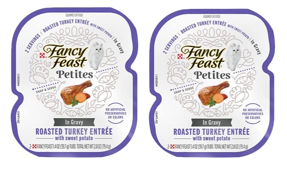 Fancy Feast Gourmet Petites in Gravy Wet Cat Food Variety 5 Flavor Pack / 20 Servings / Beef, Chicken, Ocean Whitefish & Tuna, Salmon and Turkey with Healthier Paw Sticker!!