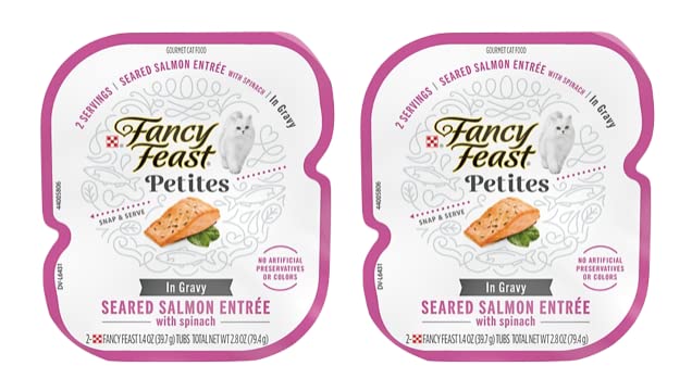 Fancy Feast Gourmet Petites in Gravy Wet Cat Food Variety 5 Flavor Pack / 20 Servings / Beef, Chicken, Ocean Whitefish & Tuna, Salmon and Turkey with Healthier Paw Sticker!!