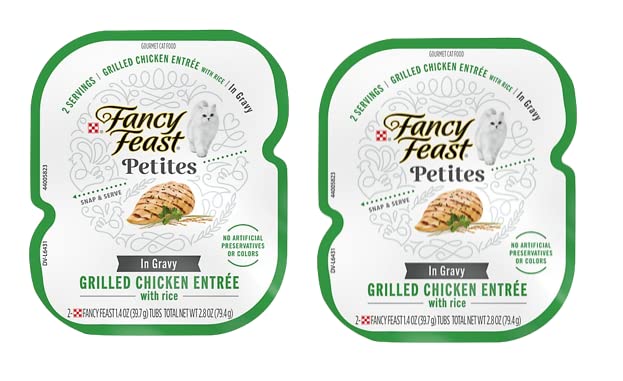 Fancy Feast Gourmet Petites in Gravy Wet Cat Food Variety 5 Flavor Pack / 20 Servings / Beef, Chicken, Ocean Whitefish & Tuna, Salmon and Turkey with Healthier Paw Sticker!!