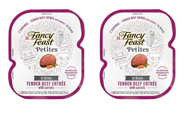 Fancy Feast Gourmet Petites in Gravy Wet Cat Food Variety 5 Flavor Pack / 20 Servings / Beef, Chicken, Ocean Whitefish & Tuna, Salmon and Turkey with Healthier Paw Sticker!!