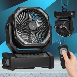 crst 20000mah battery operated oscillating fan with remote, led light, timer and hook 4 speed rechargeable personal usb camping fan for jobsite tent emergency