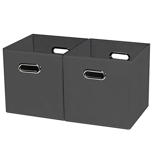 DABEACT Foldable Storage Cubes Bins , Fabric Storage Bins Cubes Organizer Baskets with Dual Handles for Bedroom Set of 2,(Grey)