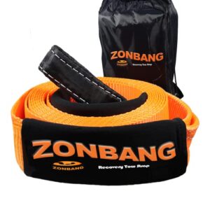 tow strap, 3in x 8ft recovery tow straps, 30000lbs break strength (lab tested) heavy duty atv snowmobil tow strap by zonbang