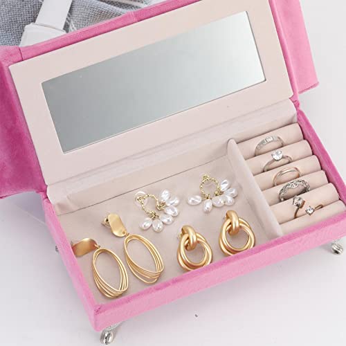 Harilla Jewelry Box Chaise Shape Display Case Pink Storage Holder Soft Lining Gift Lovely Women Earrings Organizer for Bedside Table Dresser