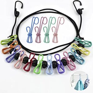 retractable travel essentials portable clothesline non-slip buckle clothes line indoor laundry drying clothing line travel must haves(12 colorful clothes clips 13 anti-skid clips 4 long tail clip)