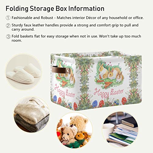 ALAZA Happy Easter Bunny Rabbit Egg Floral Foldable Storage Box Storage Basket Organizer Bins with Handles for Shelf Closet Living Room Bedroom Home Office 2 Pack