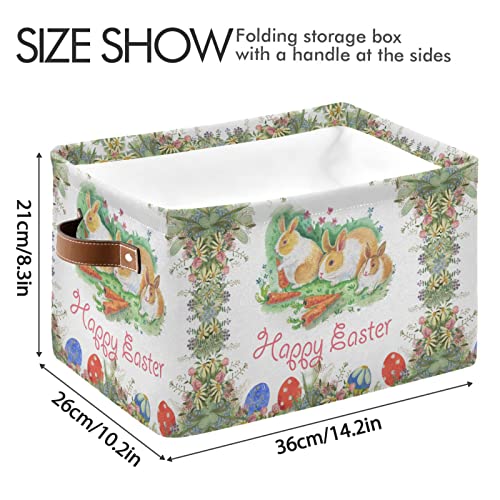 ALAZA Happy Easter Bunny Rabbit Egg Floral Foldable Storage Box Storage Basket Organizer Bins with Handles for Shelf Closet Living Room Bedroom Home Office 2 Pack