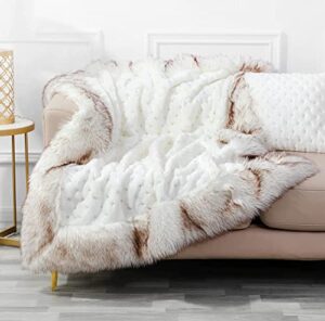 inchgrass luxury soft faux mink fur throw blanket shaggy plush elegant comfortable blanket white long hair for sofa chair couch living bedding (80"x90", elizabeth)