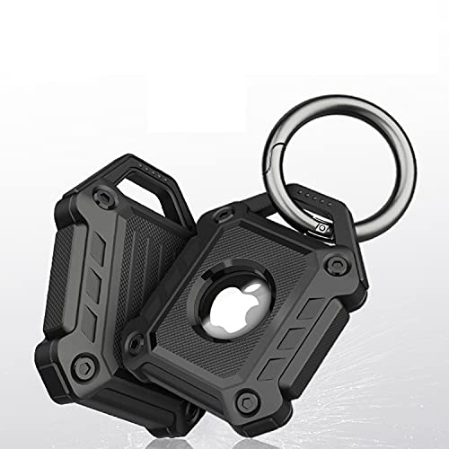[2 Pack] LUSTAM Airtag Keychain Holder Case with Key Ring Loop, Polycarbonate Fullbody Shockproof Drop Proof Rugged Protector Hard Case for Apple Air Tag Finder - Black