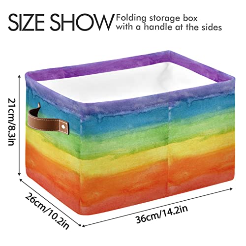 ALAZA Colorful Stripe Rainbow Foldable Storage Box Storage Basket Organizer Bins with Handles for Shelf Closet Living Room Bedroom Home Office 1 Pack