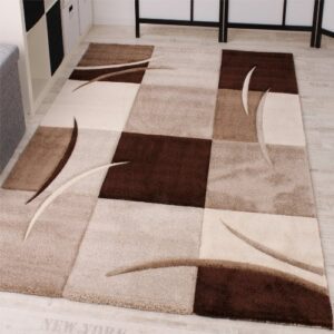 Paco Home Area Rug Checkered with Modern Carved Shades in Beige Brown, Size: 6'7" x 9'6"