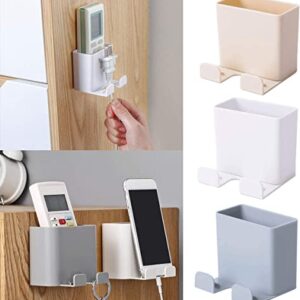 2 Pieces Remote Control Storage Boxes, Wall-Mounted Mobile Phone Holder, ABS Paste Wall-Mounted Organizer Box with Hook for Mobile Phone Charging Stand, Storage Box for Home and Office Use - White