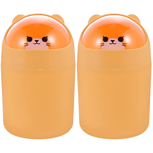 Cabilock 2pcs Home Plastic Wastebasket Container Brush Cute Holder Bin Table Shape Tiny Can Rubbish Cartoon Yellow Tabletop Makeup Garbage Mini Desktop Trash Bathroom Small Living Lovely