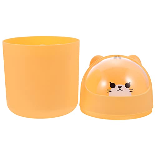 Cabilock 2pcs Home Plastic Wastebasket Container Brush Cute Holder Bin Table Shape Tiny Can Rubbish Cartoon Yellow Tabletop Makeup Garbage Mini Desktop Trash Bathroom Small Living Lovely