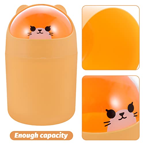 Cabilock 2pcs Home Plastic Wastebasket Container Brush Cute Holder Bin Table Shape Tiny Can Rubbish Cartoon Yellow Tabletop Makeup Garbage Mini Desktop Trash Bathroom Small Living Lovely