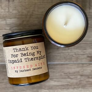 thank you for being my unpaid therapist | the snarky mermaid | best friends gift | funny candles | funny bestie gifts | birthday gifts for friends | friendship candle | funny work candle