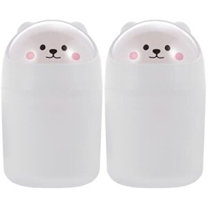 cabilock 2pcs desktop bin living brush room bathroom garbage lid vanity bucket rubbish makeup shape wastebasket can waste office lovely cartoon white for small with animal desk holder