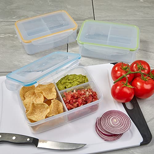 Kitchen & Cabana Set of 3 - Bento Lunch Boxes (3 Removable Compartments) - Snap Shut & Lock Closed, Leak Proof Food Containers, Multi-Colored. Perfect for Work, Travel and Anytime You're on the Go.