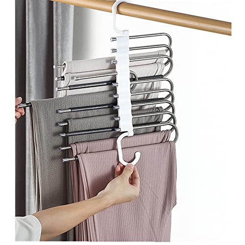 Trrcylp 2Pack Pants Hangers Space Saving, 9 Layer Collapsible Trousers Non Slip Stainless Steel Multifunctional Rack Closet Organizer for Slack Scarf Jeans Black