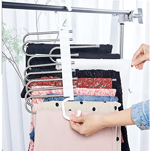 Trrcylp 2Pack Pants Hangers Space Saving, 9 Layer Collapsible Trousers Non Slip Stainless Steel Multifunctional Rack Closet Organizer for Slack Scarf Jeans Black