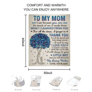 Gifts for Mom from Son, Romantic Mom Birthday Gifts from Son to My Mom Flannel Blanket for Mom from Son Mother Day Birthday Presents for Mom Soft Throw Blanket 60"*50"