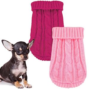 Set of 2 Dog Clothes for Small Dogs Girl Boy Turtleneck Knitted Chihuahua Sweater, Girl Dog Clothes, Red Cute Pet Knitwear Sweaters Soft Puppy Cold Weather Outfits Doggie Cat Clothing (XX-Small)